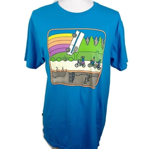 Super 7 Tops - 📍2/$20 Super 7 Stranger Things Distressed Print Tee Medium Blue *MINOR WEAR